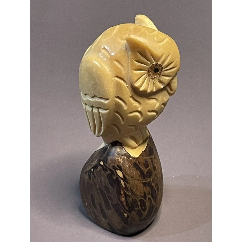 Owl Hand Carved Tagua Nut Vegetable Ivory Figurine Bird  Vintage